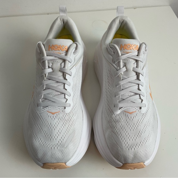 Hoka One One Bondi 8 Womens Size 9.5B White Cantaloupe Sneakers 1127952WLP - Picture 2 of 10